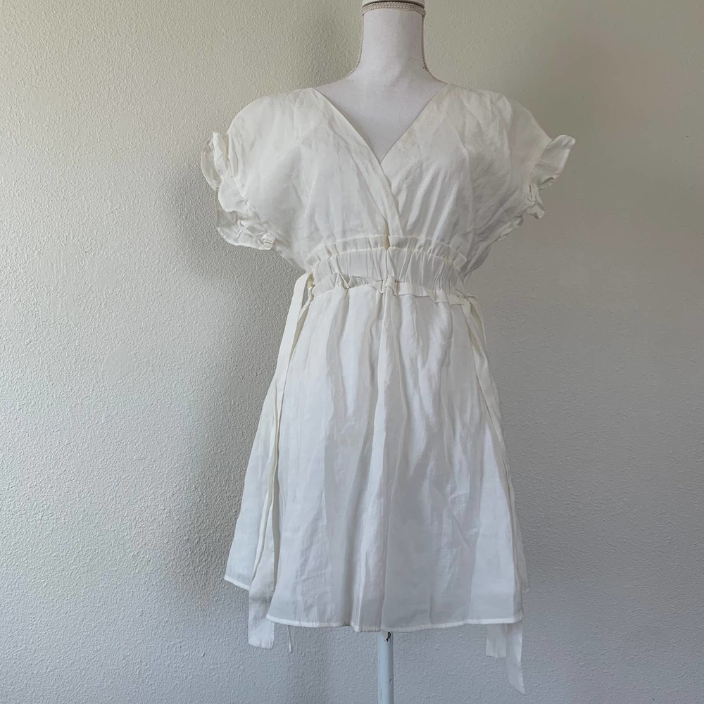 Zara Mini Dress Size S Ivory White Tie Waist